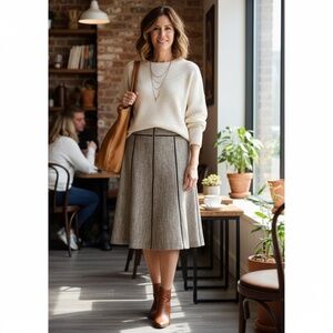 Marina Rinaldi Tweed A-Line Skirt Beige Back Size 25/16W Made In Italy